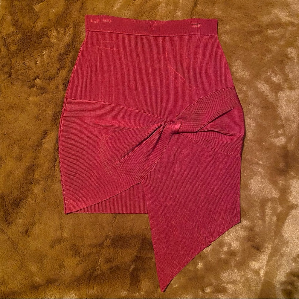 bebe asymmetrical twist rib skirt